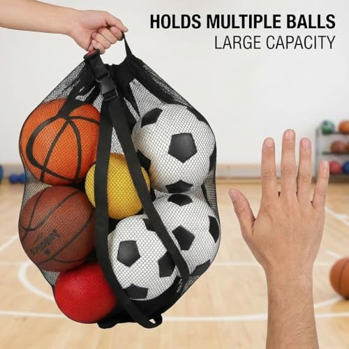 Keeble Outlets Basketball Bag | Large Mesh Ball Bag for Basketballs, Soccer Ball, Volleyball Ball & Sports Equipment | Heavy Duty Mesh Bag | Ball Storage Net with Strap | Sports Bag for Equipment