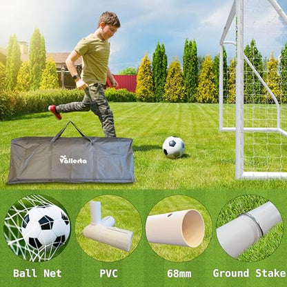 Vallerta® Soccer Goal 12x6Ft/10x6Ft/7x5Ft/6x4Ft. Portable Weatherproof PVC Frame with Net, Carry Bag and Ground Stakes, Youth Regulation Sizes for Kids and Adults, Outdoor/Indoor. - size: 7 X 5 Ft