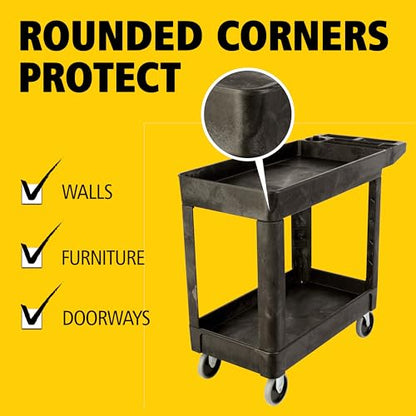 Rubbermaid Commercial Products 2-Shelf Utility/Service Cart, Small, Lipped Shelves, Storage Handle, 500 lbs. Capacity, for Warehouse/Garage/Cleaning/Manufacturing - size: Small