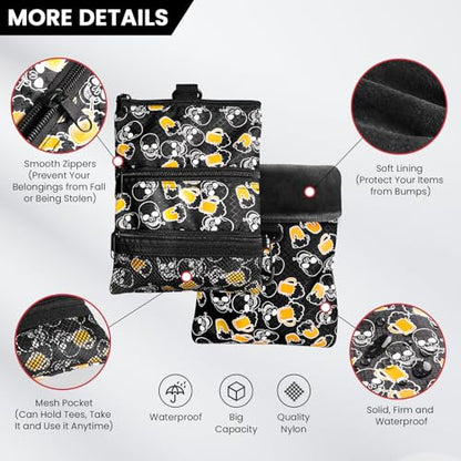 Amy Sport Golf Bag Accessories Valuables Pouch Bags Multi Pocket Zipper Hook with 10 Pcs Wood Golf Tees for Men Women - color: Beer