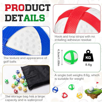Simgoing 60 Pcs Mini Sticky Golf Balls for Fabric Dart Board, Dart Hook and Loop Balls Safe Sport Game Accessories with Storage Bag for Teens Indoor Outdoor Party Games