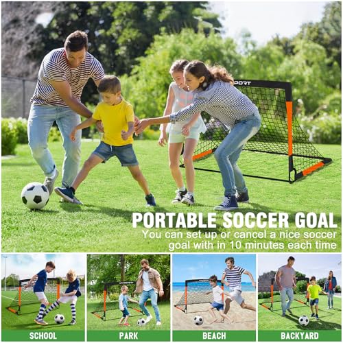 VAVOSPORT Kids Soccer Goals for Backyard Set, 2 of 4x3 / 6x4 ft Portable Soccer Goal Nets, Pop Up Mini Toddler Soccer Net Training Equipment & Ball, Cones for Ages 3-14, Outdoor Games Gifts for Kids