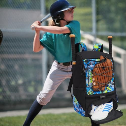 Baseball & Softball Bat Bag For Youth Adults, Sports Equipment Backpack with Shoe Compartment, Fence Hook, Bat Holder, Helmet, Baseball Glove, Big Size & Lightweight