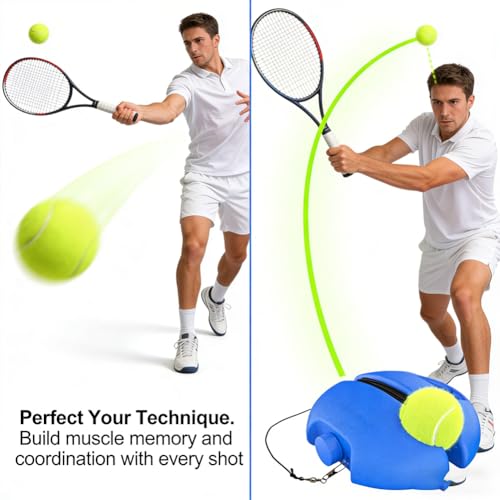 Solo Tennis Trainer Rebound Ball with String, Portable Tennis Practice Rebounder, Self Tennis Practice Rebounder Set, Training Equipment for Beginner Pracitce Training - color: Green with 1 Ball
