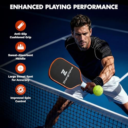 Carbon Fiber Pickleball Paddle, 16mm Lightweight Pickleball Racket with Honeycomb Core, Elongated Anti-Slip Handle & High Grit Surface for Spin, for Beginner to Professional Players