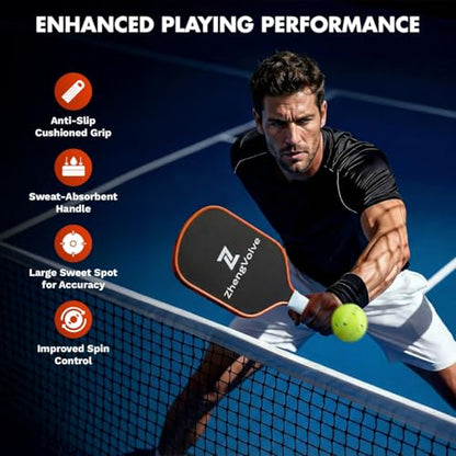 Carbon Fiber Pickleball Paddle, 16mm Lightweight Pickleball Racket with Honeycomb Core, Elongated Anti-Slip Handle & High Grit Surface for Spin, for Beginner to Professional Players