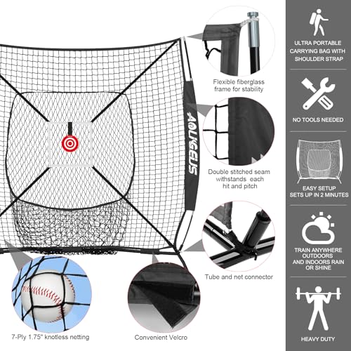 6'X6' Baseball Softball Practice Net,Pitching Net,Batting Net,with Bonus Strike Zone,Target and Bow Frame,for Hitting,Pitching,Catching - size: 6 x 6 FT, style: Strike Zone Version-Black
