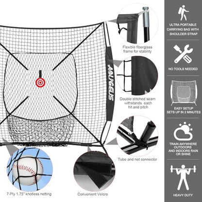 6'X6' Baseball Softball Practice Net,Pitching Net,Batting Net,with Bonus Strike Zone,Target and Bow Frame,for Hitting,Pitching,Catching - size: 6 x 6 FT, style: Strike Zone Version-Black