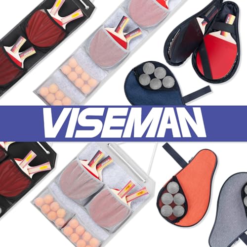 VISEMAN Ping Pong Storage Rack, Table Tennis Racket Holder Wall Mount Organizer for 4 Paddles and Balls - color: Long Black
