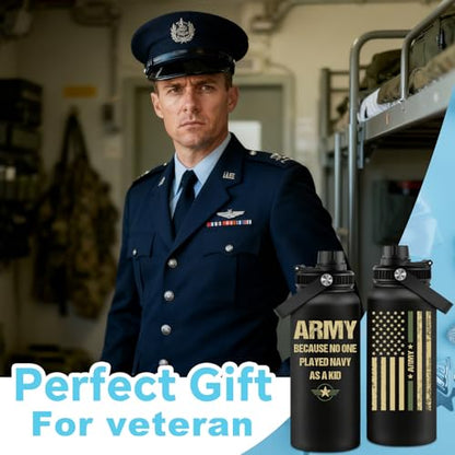 Fufandi Veteran Gifts, Army Gifts for Men - Veterans Day Fathers Day Retirement Gift for Army, Navy, Air Force, Veteran Water Bottle 32oz - color: Veteran Black