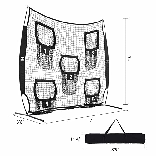 ZELUS 7 x 7ft Football Trainer Throwing Net | Training Target Practice with 5 Targets | Great for Quarterback | Includes Carry Bag - color: Black