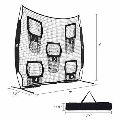 ZELUS 7 x 7ft Football Trainer Throwing Net | Training Target Practice with 5 Targets | Great for Quarterback | Includes Carry Bag - color: Black