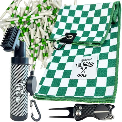 Golf Bag Accessories for Men – Golf Club Water Brush, 50 Golf Tees, Divot Tool & 12x20 Inch Towel - Golf Gifts for Men, Mens Golfing Gifts, Golf Essentials for Men, Golf Accessories Kit - style: Golf Accessories Combo