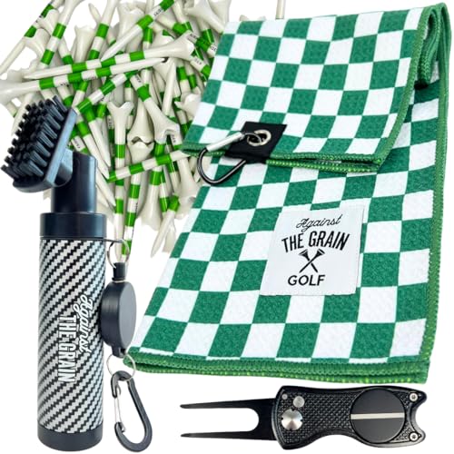 Golf Bag Accessories for Men – Golf Club Water Brush, 50 Golf Tees, Divot Tool & 12x20 Inch Towel - Golf Gifts for Men, Mens Golfing Gifts, Golf Essentials for Men, Golf Accessories Kit - style: Golf Accessories Combo