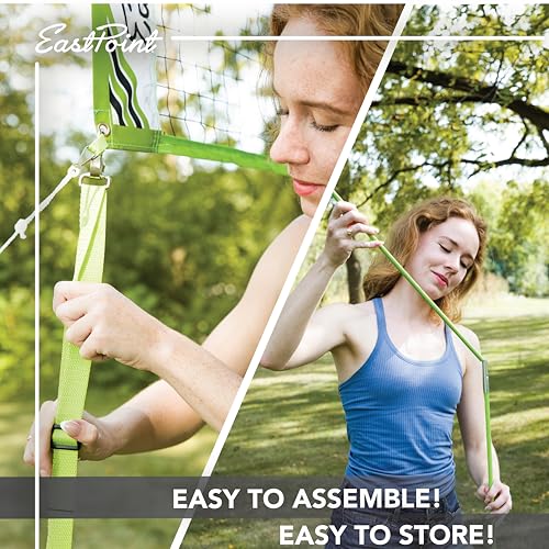 EastPoint Easy Setup Volleyball Badminton Set - Regulation, Light Green/Black - Portable Volleyball Net Design - 2-in-1 Net for Badminton & Yard Games - Includes Steel Rackets & Ball