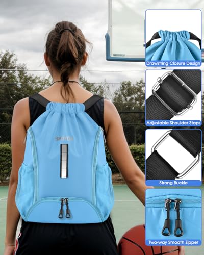 BROTOU Soccer Drawstring Backpack, Basketball Bag, Volleyball Football Bags with Ball and Shoe Compartment - color: Lake Blue