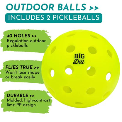 Big Dill Pickleball Paddle Set 2-Pack Pickleball Paddles with Outdoor Pickleball Balls, Paddle Covers & Carry Bag | Pickleball Paddles Set of 2 USAPA Approved - style: Carbon Fiber