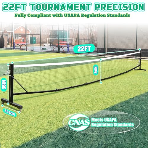 Portable Pickleball Net Set with Wheels, 22 FT Regulation Size Pickleball Net System with Hand Winch Anti-Sag, 2 Paddles, 4 Balls & Court Markers, Indoor/Outdoor Pickleball Equipment