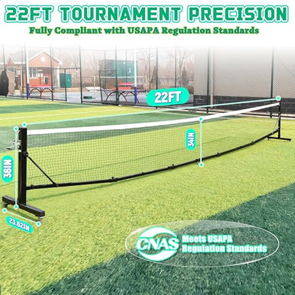 Portable Pickleball Net Set with Wheels, 22 FT Regulation Size Pickleball Net System with Hand Winch Anti-Sag, 2 Paddles, 4 Balls & Court Markers, Indoor/Outdoor Pickleball Equipment