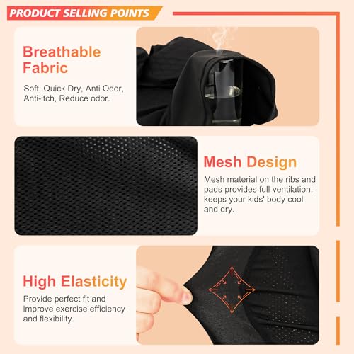 Youth Football Padded Shirt, Chest Rib Protector, Compression Padded Vest with 5-Pad for Sports Paintball Football Baseball Lacrosse - size: Medium, style: Black