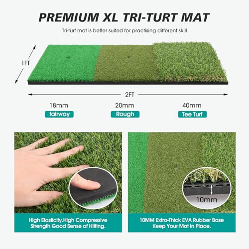 Golf Practice Net and Mat, 10x7FT Hitting Aids for Backyard Driving Chipping Swing Training with Noise Reduce Target Tri-Turf Mats Tees Real Balls for Indoor Outdoor, Gifts for Men Dad