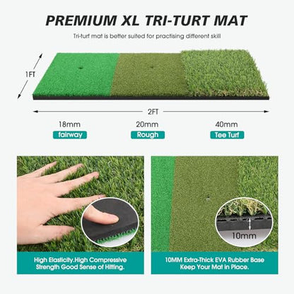 Golf Practice Net and Mat, 10x7FT Hitting Aids for Backyard Driving Chipping Swing Training with Noise Reduce Target Tri-Turf Mats Tees Real Balls for Indoor Outdoor, Gifts for Men Dad