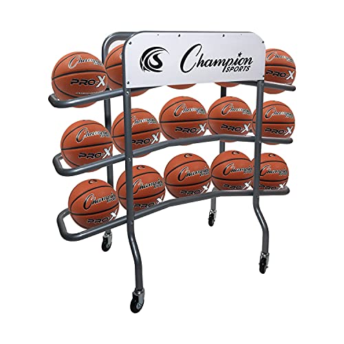 Champion Sports Deluxe Heavy Duty Basketball Storage Cart with Locking Swivel Caster Wheels (Black) - size: Deluxe (15 Ball Capacity)