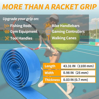 2 Pcs Tennis Racket Grip Tape, Dry Tennis Overgrip Tape, Anti-Slip Absorbent Grip, Racket Overgrip Tape - color: Blue, size: Textured-43.3"x1"x0.03"