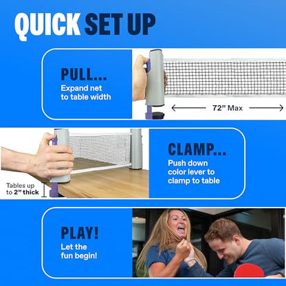 PRO-SPIN Retractable Ping Pong Net – 72" Table Tennis Net with Clamps | Portable Ping Pong Net for Any Table | Includes Custom Mesh Storage Bag | Replacement Table Tennis Net Posts - color: 1-Pack | Purple