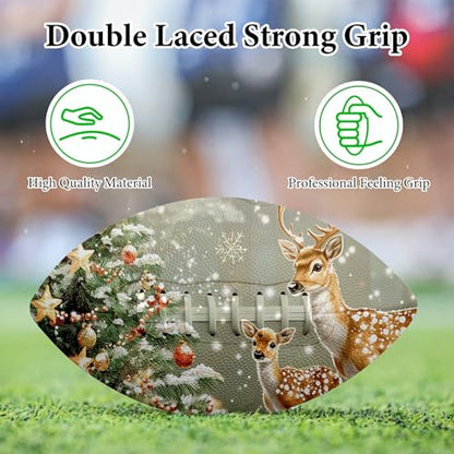 American Football, Official Size 11.9 x 7.3 Inch, Premium Composite Leather High-Grip Ball with Pro-Style Lacing, Unique Prints for Training, Games & Gifts - color: Christmas Deer