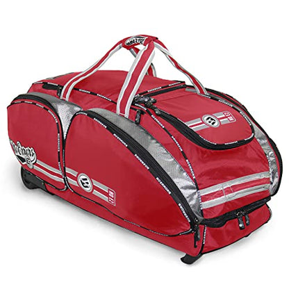 No Errors NO E2 Wheeled Catchers Gear Bag - Large Baseball and Softball Bag for Catcher’s Equipment with Fatboy Wheels - color: Red