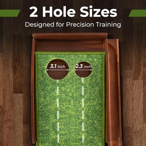 Goplus Golf Putting Mat, 10FT Putting Green Practice Training Aid with 2 Holes/3 Holes, Auto Ball Return, 3 Golf Balls, Training Mini Games for Indoor Outdoor Home Office Golfers Men Women - style: 2 Holes