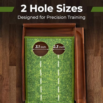 Goplus Golf Putting Mat, 10FT Putting Green Practice Training Aid with 2 Holes/3 Holes, Auto Ball Return, 3 Golf Balls, Training Mini Games for Indoor Outdoor Home Office Golfers Men Women - style: 2 Holes