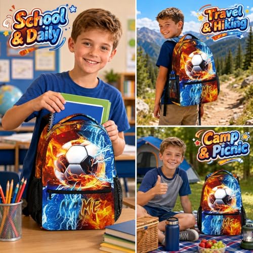 Custom Backpack for Kids Boys Soccer Bookbag for School Elementary Middle Primary, Lightweight Back to School Supplies - color: Black