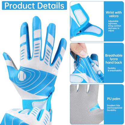 Youth Baseball Batting Gloves,Kids Super Grip Softball/Teeball Gloves for Boys and Girls - color: Blue/White, size: Youth M/L(6-6.5in)