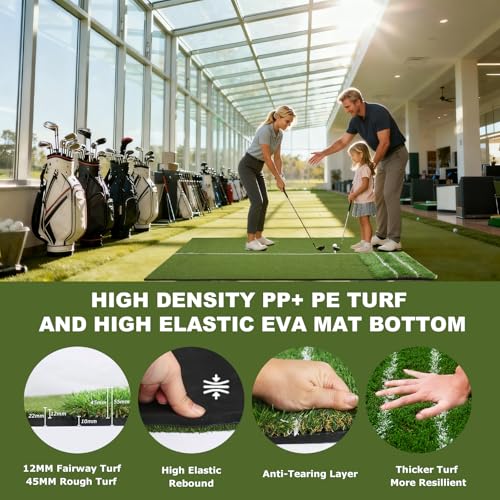 Golf Hitting Mat,Golf Mat for Practice Indoor/Outdoor, High-Elasticity Artificial Turf Mat, Portable Golf Swing Training Mat for Garage Simulator Chipping Driving Training - size: 5x4FT-22MM, style: 5x4ft Golf Dual Mat