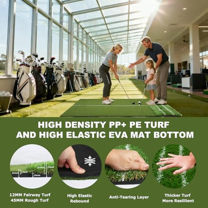 Golf Hitting Mat,Golf Mat for Practice Indoor/Outdoor, High-Elasticity Artificial Turf Mat, Portable Golf Swing Training Mat for Garage Simulator Chipping Driving Training - size: 5x4FT-22MM, style: 5x4ft Golf Dual Mat