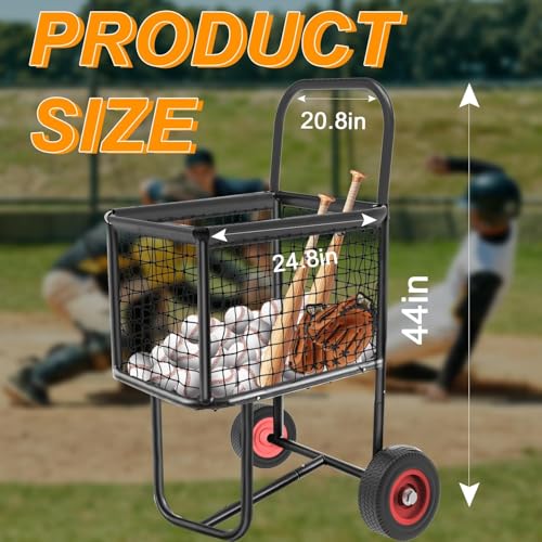 Sports Ball Cart with Wheels - Holds 300 Baseballs or 150 Softballs, Equipment Storage for Caddy Large Capacity - Durable Steel Frame & Anti-Puncture Tires for Gym School Club Indoor Outdoor Training