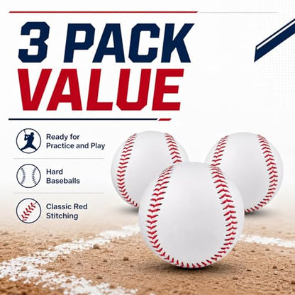 Hard Baseballs, Classic White Baseball Practice Balls, Raised Seam Training Baseballs for Batting, Pitching, Catching, Team Practice, Recreational Play, Youth Teen Adult (3)