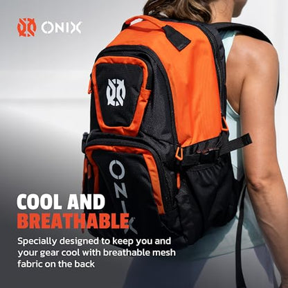 ONIX Pickleball Pro Team Durable Polyester Padded Paddle Compartment Easy to Carry Backpack — Orange/Black