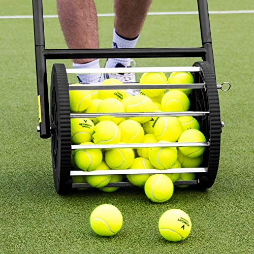 Vermont Tennis Ball Roller Mower & Hopper | 85 Ball Capacity - Convertible Pickup Roller Basket with Quick Release Pins - Lightweight, Durable Frame - Portable Training Equipment