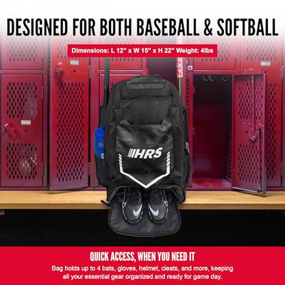 Hit Run Steal Bat Bag Backpack, Holds 4 Bats, Gloves, Helmet, and Cleats, Black Camo