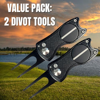 Against The Grain 5-in-1 Black Metal Golf Divot Tool with Magnetic Ball Marker, Includes Divot Repair Tool & Ball Marker - style: 2 Pack