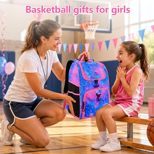 MATEIN Basketball Bag, Sturdy Soccer Bag with Ball Holder & Shoe Compartment, Large Basketball Backpack for Training Equipment, Water Resistant Sports Ball Backpack Fits Volleyball Football, Colorful - color: Pink