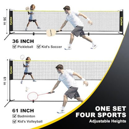 Portable Pickleball Badminton Net Set, 17FT Adjustable Heights All-in-One Net w/4 Pickleball Paddles 4 Badminton Rackets, Freestanding Pickleball Badminton Net for Backyard Driveway - style: Wood Pickleball Paddles