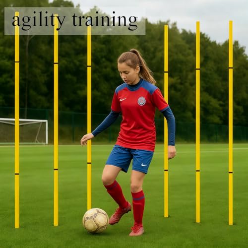 Soccer Agility Training Equipment, 6 Adjustable Soccer Training Agility Poles, 1 Speed Agility Ladder,10 Soccer Agility Cones for Training, 1 Jump Rope + Storage Bag for Youth Soccer Drills - color: yellow