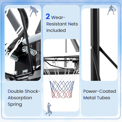 Goplus Basketball Hoop Outdoor, 4.1-10 FT Height Adjustable Basketball Goal System with 45 Inch Shatterproof PC Backboard, Wheels for Adults in Court, Backyard, Driveway, Pool