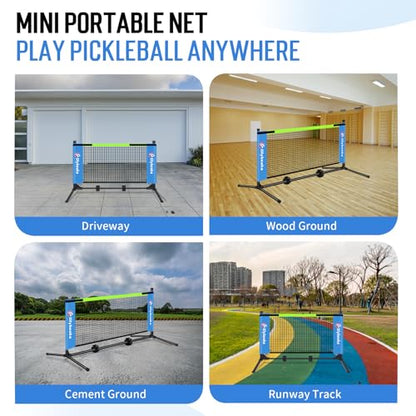 Mini Pickleball Net for Beginners Pros, Half Court Small Size Portable Pickleball Net for Driveway Backyard Outdoor Indoor with 3 Pickleballs Carry Bag, Chalk (Blue, 5ft)
