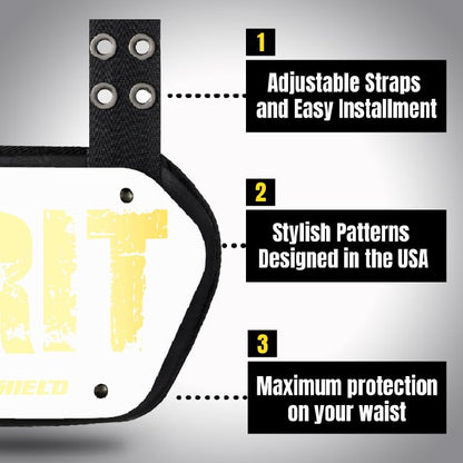 O Shield Golden Cross Chrome Football Back Plate, Lower Back Pads for Football Players, Rear Protector, Cross Series - size: Youth (Weight less than 180 Pounds), style: Grit White