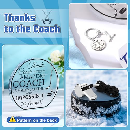 Nitial 6 Pcs Coach Gifts for Men Women Hockey Coaches Appreciation Gift Set Include 12 oz Best Coach Ever Tumble Hockey Whistle Acrylic Decorative Socks Keychain Card Gift